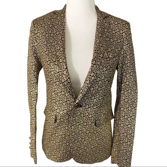 NWT Black w/ Metallic Gold Flower Fitted Blazer - Picture 2 of 11